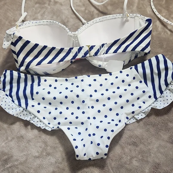 Victoria's Secret Blue & White Bikini Set L Bottom Top Is 34C - Picture 6 of 8